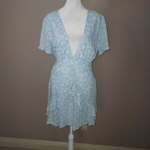 Sadie & Sage Light Blue Ruffled Floral Mini Dress Size Lg NWOT